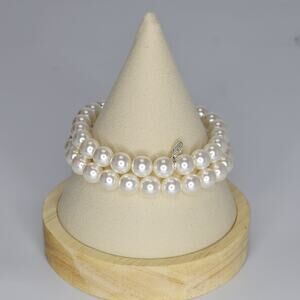 2 Vintage RMN Stamped Faux Pearl Stretch Bracelets Minimalist Lightweight Classy